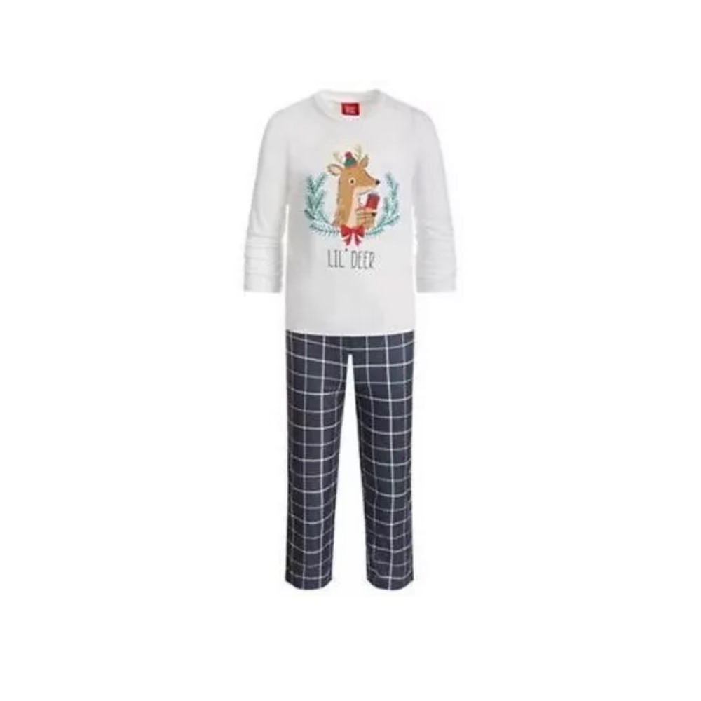 Kids Lil' Deer 2-Piece Sleepwear Set Grey Plaid White Size 4-5 NWT Christmas